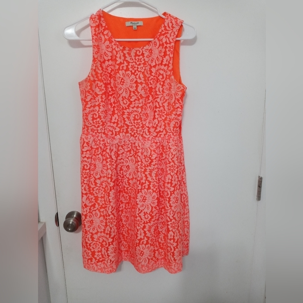 Madewell Orange Blossom Sleeveless Lined Floral Lace Midi Dress Zip Up Side 2